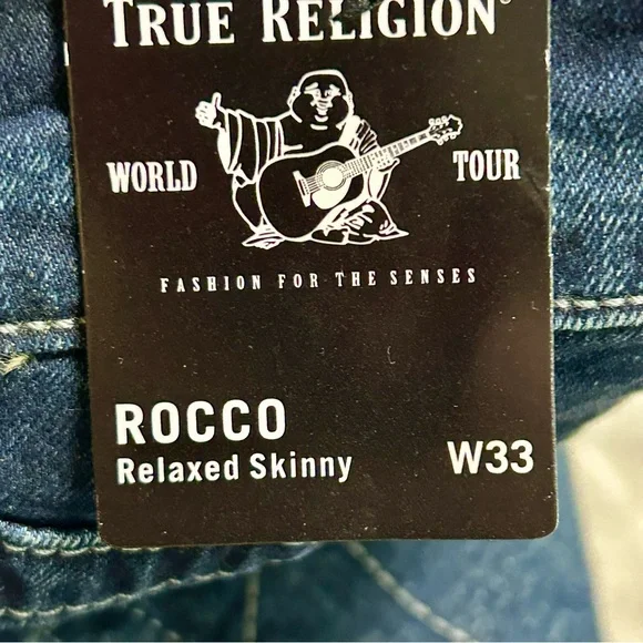 True Religion Sz 33 34 Dark Blue Jeans Rocco Relaxed Slim NWT - Picture 15 of 16